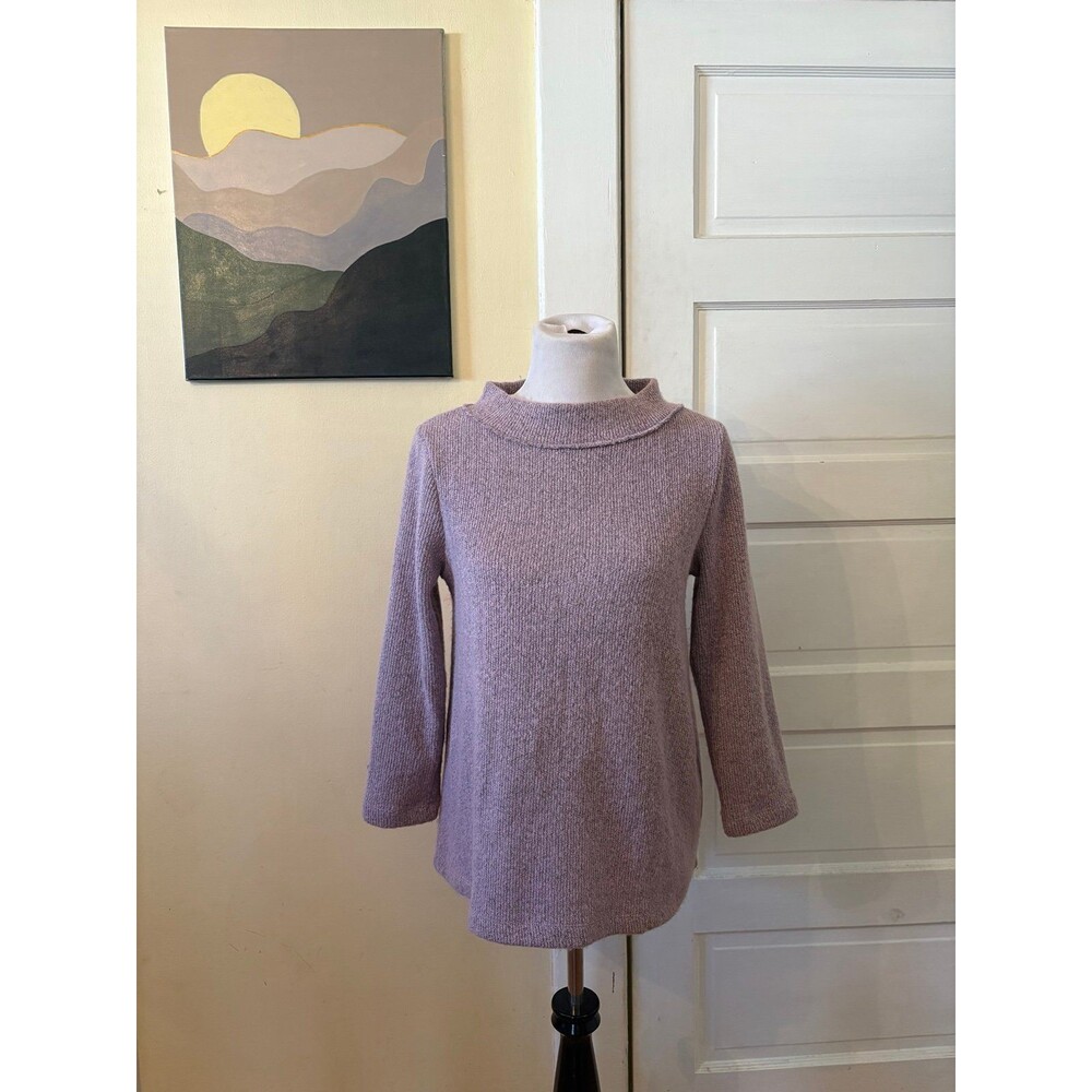 Women's mock neck sweater long sleeve heathered purple pink tunic top spring